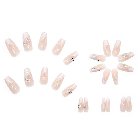 Thanksgiving Day Gifts French Nude Nails Set Press On With Rhinestone