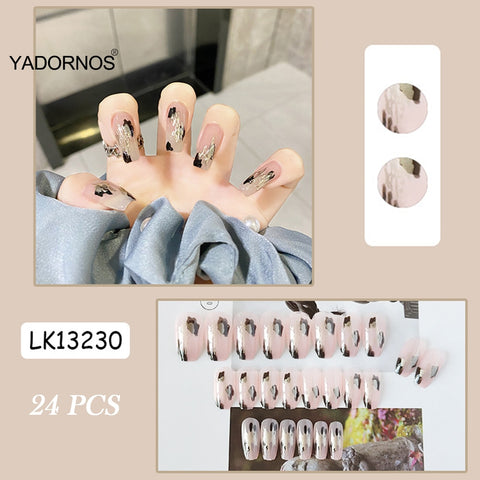 24pcs French Nails Tips Elegant Fingernails Stickers Finished Nail With Jelly Gel Artifical Nails  Items For Business