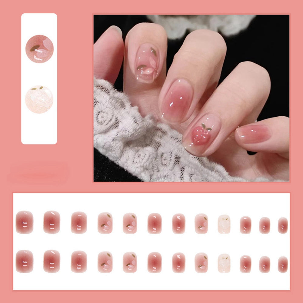 Cartoon Round/Square False Nails Wearable heart Fake Nails Full Cover Acrylic Nail Tips Press On Nails Tips nails free shipping