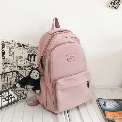 Beyprern Women's Backpack Solid Color Female Multi-pocket Casual Woman Travel Bag High Quality Schoolbag for Teenage Girl Book Knapsack