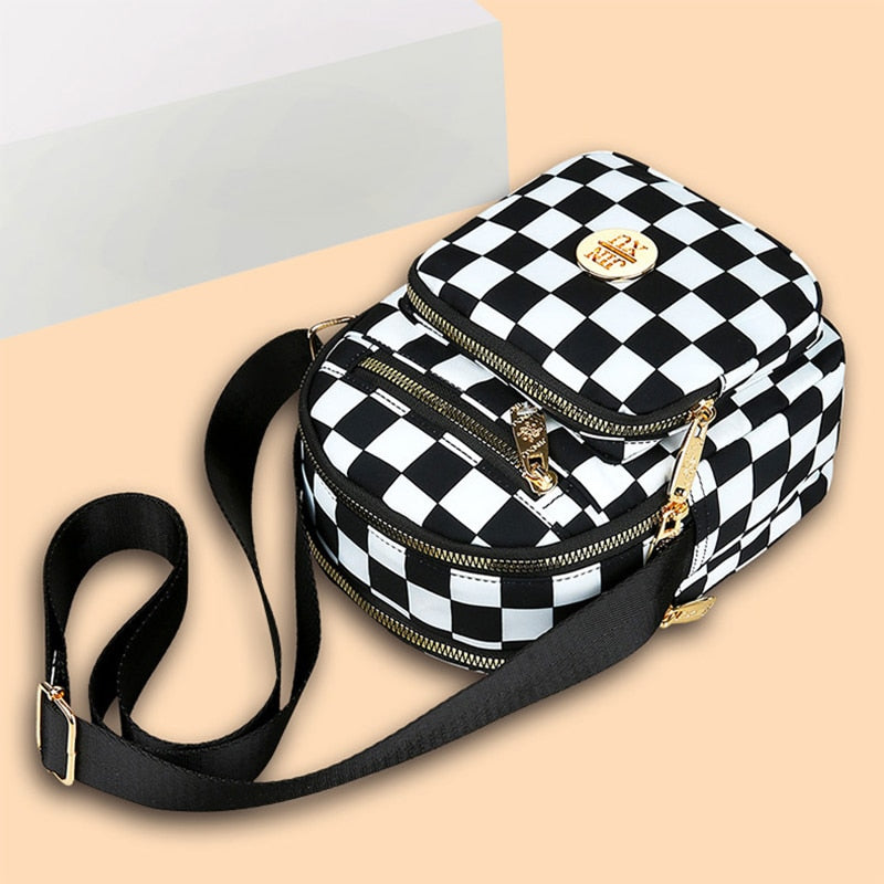 Large Capacity Fashion Messenger Bag Nylon Oxford Cloth Women's Bag Contrast Color Checkered Single Shoulder Bag