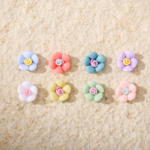 Beyprern 50Pcs/Bag Summer New Nail Art Accessories 3D Five-Petal Flower Macaron Color Nail Decorations DIY Resin Manicure Charms Supplies