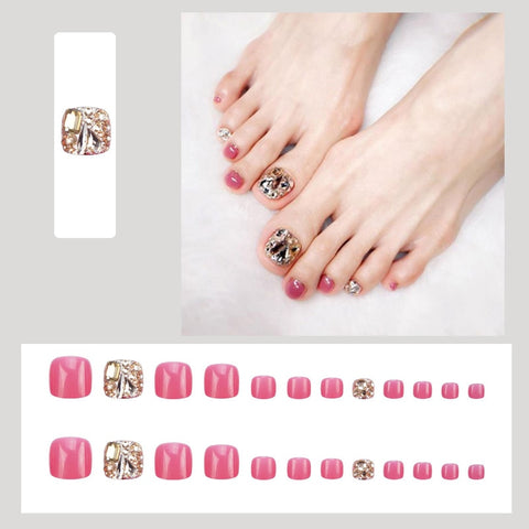 Press on Toenails With Glitter Silver Pre Decorated Nails Cute with Rhinestones Full Coverage Fake toe nail With Jelly Glue 2022