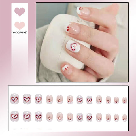 Beyprern 24PCS Press On Nails Heart Fake Nails Coffin Shape Sweet Multi Layers Heart Full Coverage Artificial Nails Free Shipping Items