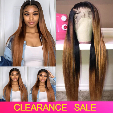 Beyprern 30 32 34 36 Inch Ombre Straight Lace Front Wig 13X4 Human Hair Lace Front Wigs 1B/4/27 1B/4/30 Honey Blonde Colored Straight Wig