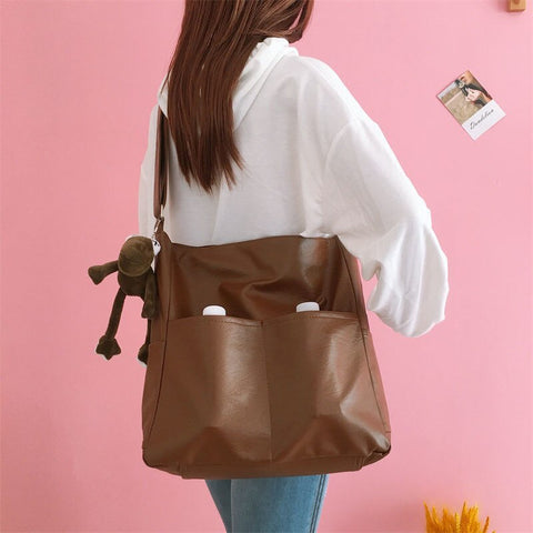 Women's Bag soft PU leather Retro shoulder Bag Fashion versatile tote bag large capacity School Bag