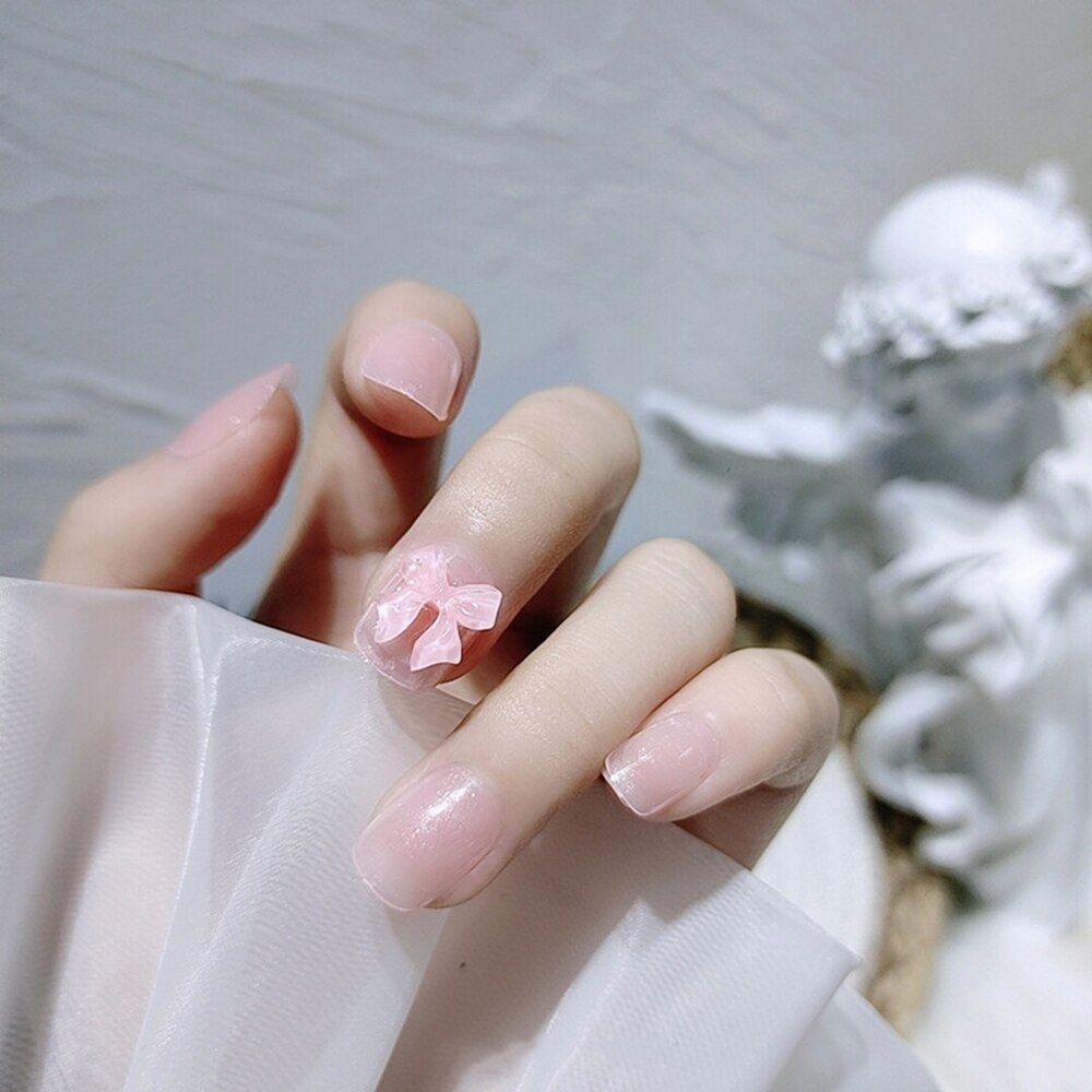 Artificial Nails With Glue 24PCS Short Press On Nails Cute Pink Bow Design Fake Nails Full Coverage Nails TY
