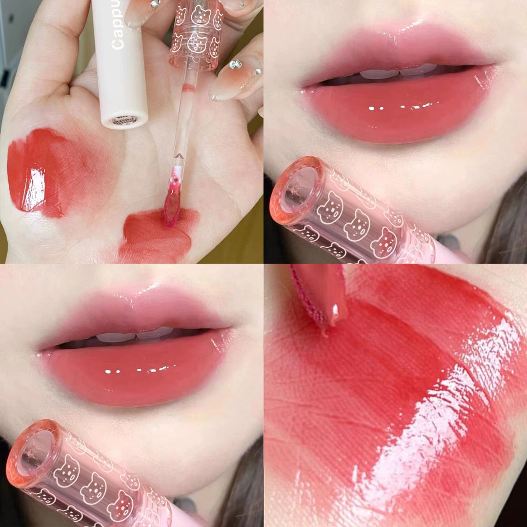 Beyprern Strawberry Bubble Lip Glaze Mirror Water Light Glass Lip Gloss Clear Lip Tint Not Sticky Moisturizing Liquid Lipstick Lip Oil