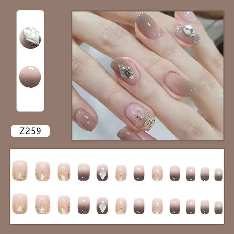 Easter  24Pcs/Set Diamond Pearl Design False Nail Fashion Shiny French Full Cover Fake Nails with Glue Manicure Finished Nail Art Tools