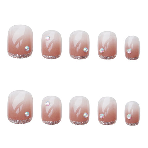 Fake Nails With Rhinestones 24Pcs Glossy Wearable False Nail Pink Fake Nail With Diamonds For Women And Girl TY