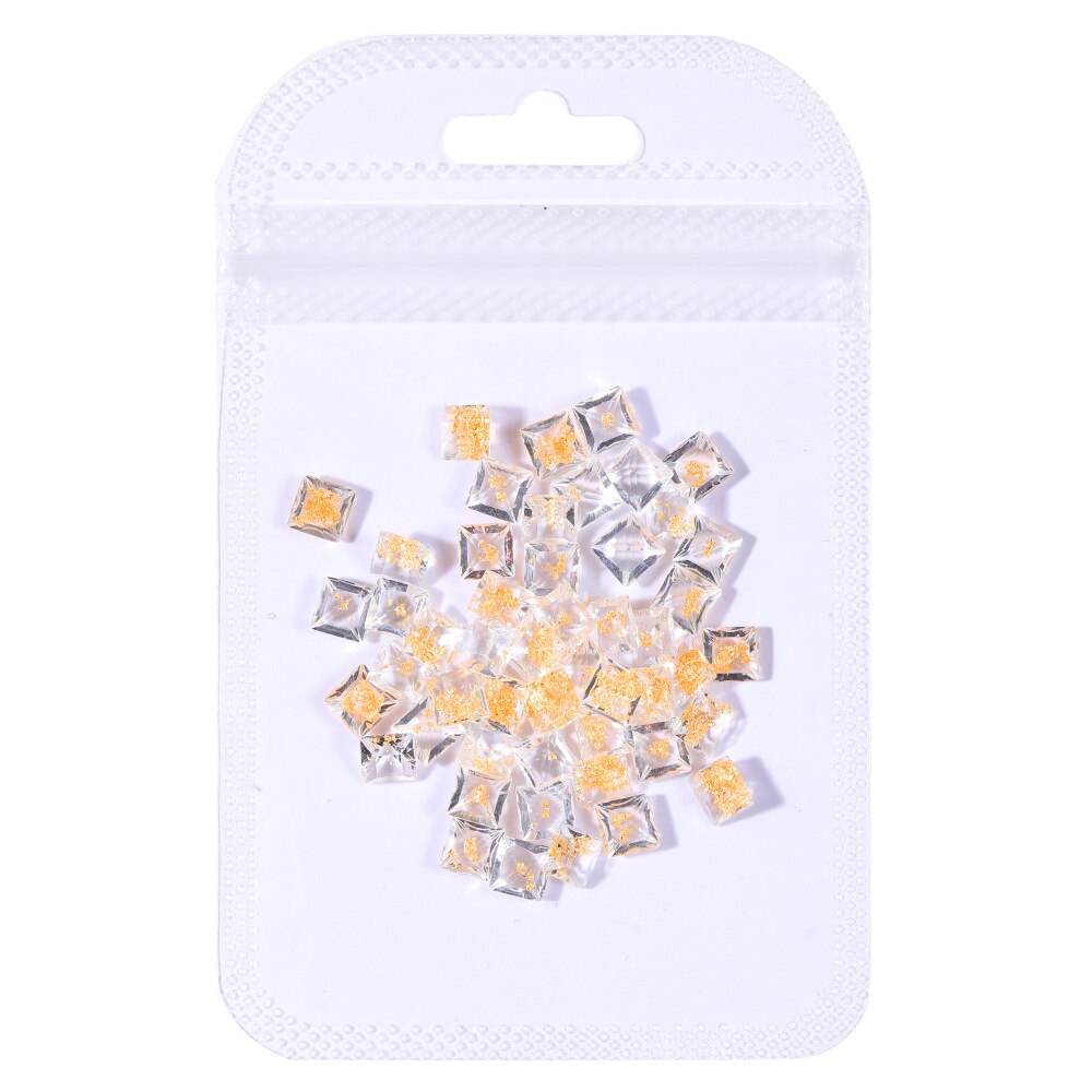 Beyprern 50Pc/Bag Nail Art Decorations 3D Transparent Gold Foil Square Shape Resin Diamond Pointed Bottom DIY Manicure Charms Accessories