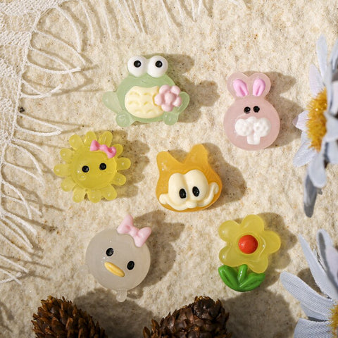 Beyprern 20Pc New Summer Nail Art Charms Cute Mini Flower Sun Frog Rabbit For Nails Decorations DIY Cartoon 3D Resin Manicure Accessories