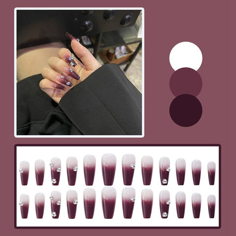 Fake Nails Long Coffin Shape Full Cover Nails Tips Cute With Rhinestones Design Press On Nails False Nails Acrylic nail armor
