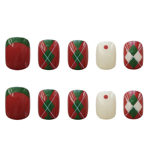 Easter  24PCS Acrylic Nail Stickers With Designs Short Press On Nail Cute Checkerboard Design Full Coverage Cute False Nails