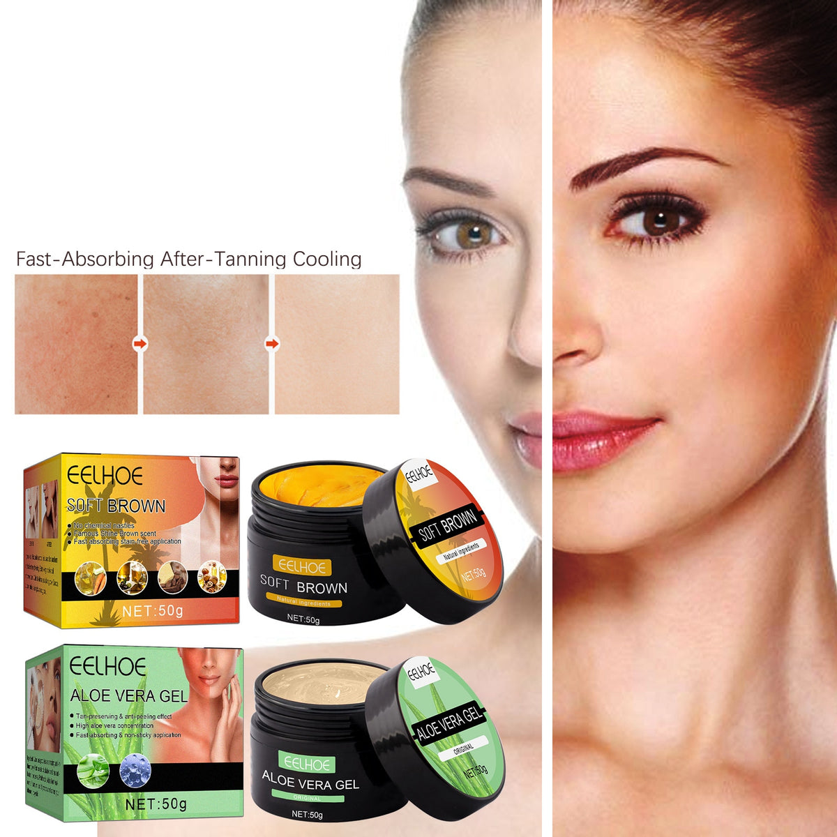 Beyprern Tanning Cream With Aloe Vera Gel Cosmetics Set Self-Tanning Soft Brown Face Body Bronzer Cream & Skin Moisturizing Repairing Gel
