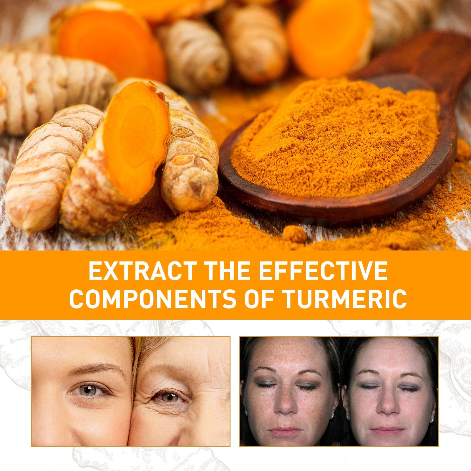 Beyprern Face Care Turmeric Essential Oil Dark Dots Freckles Spots Remove Cosmetics Anti Wrinkles & Aging Whitening Liquid Turmeric Oil