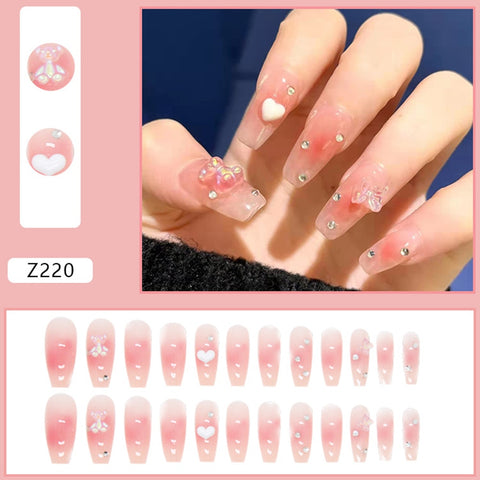 Easter  24PCS Summer Fake Nail Stick On Cute Design Sweet Style Wiht Nail Adhesive Glue Full Coverage Nails Salon Decor Free Shipping