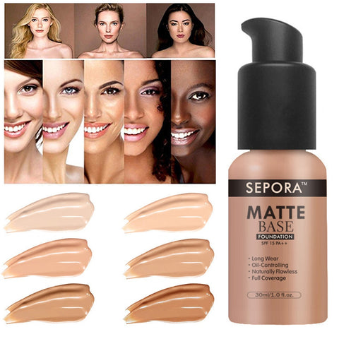 Beyprern 30ml Face Matte Liquid Foundation Base Makeup Oil Control 24 Hours Lasting Concealer Full Coverage Waterproof Contour Makeup