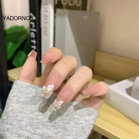 Easter  24pcs Acrylic Press On Nails 3d Floral Design Fake nails Korean Full Coverage Nails Removable Finished Nails Free Shipping Items