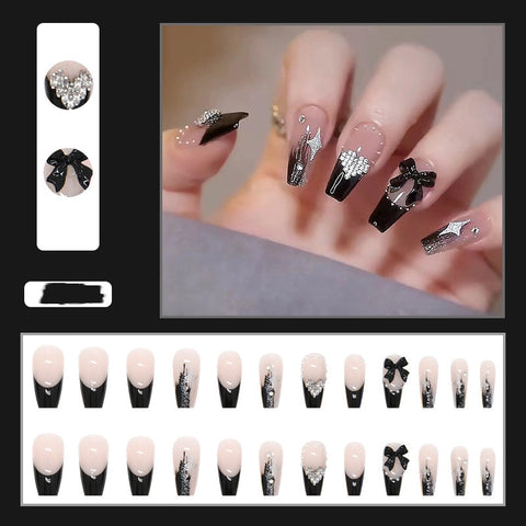 Christmas gifts 24Pcs French False Nails Heart Design Press On Nails Artificial Fake Nails Set Glitter 3D Full Cover Nail Tips For Professional