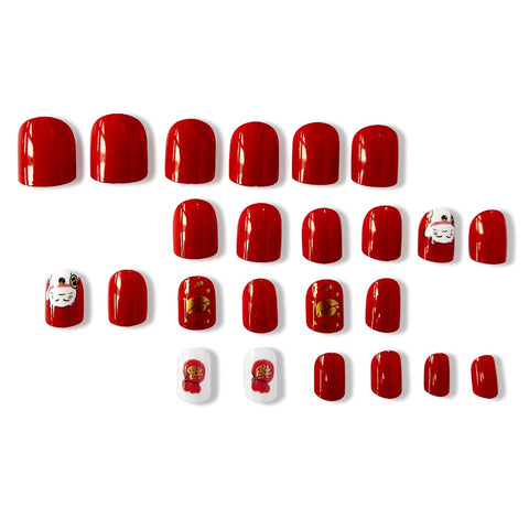 24Pcs Wearable Short Fake Nails Jump Color Side Reusable Stick-on Nails Full Cover Press On Nails Tips Art with Glue