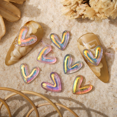 Beyprern 50Pcs Nail Art Accessories Aurora Letter V Laser Love Heart Transparent Colorful Nails Decorations DIY 3D Resin Manicure Charms