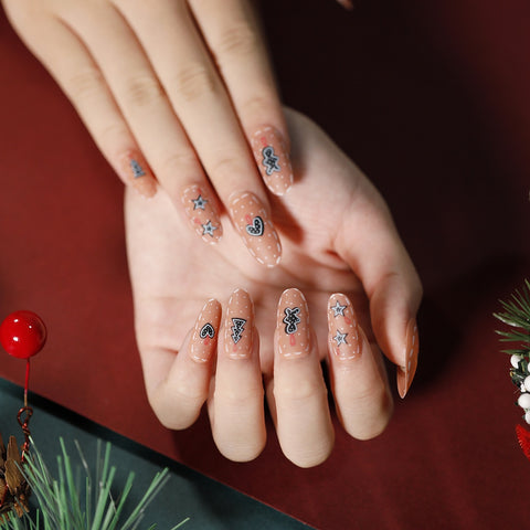 Beyprern 24Pcs Christmas Design Press On Nails Holiday False Nails Christmas Gift Decoration Full Cover Nail Tips Rhinestone Fake Nails