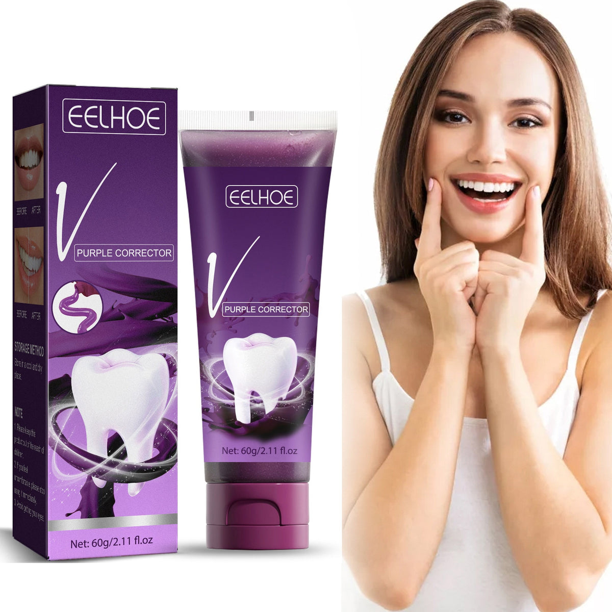Beyprern Purple Whitening Toothpaste Yellow Stains Tartar Remove Cleaning Tools Adult Oral Dental Brightening Tooth Paste Teeth Whitener