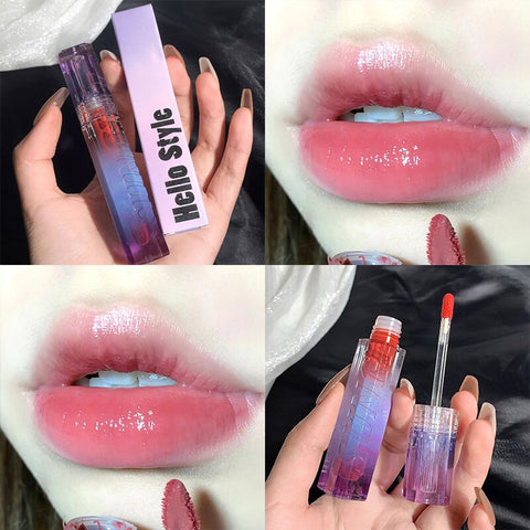 Beyprern Purple Glass Water Mirror Lip Glaze Lipstick Waterproof Long Lasting Moisturizing Lip Gloss Colorful Shine Lip Care Makeup