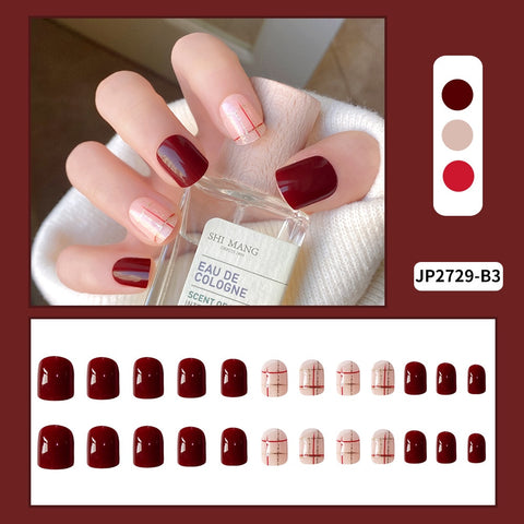 24Pcs Wearable Short Fake Nails Jump Color Side Reusable Stick-on Nails Full Cover Press On Nails Tips Art with Glue
