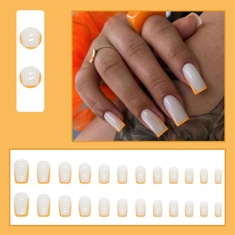 Christmas gifts 24Pcs French False Nails With Rhinestone Full Cover Nail Art Tips Wearable Ballerina Fake Nails Yellow Press On Nails Manicure