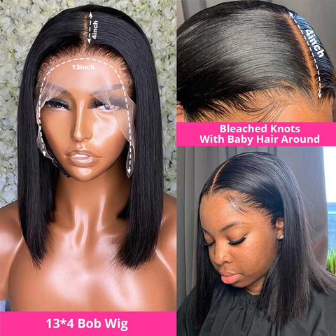 Beyprern Short Bob Wig Bone Straight 13X4 Transparent Lace Front Human Hair Wig For Black Women 4X4 Closure Wig Brazilian Pre Plucked