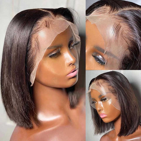 Beyprern Short Bob Wig Lace Front Human Hair Wigs For Women Pre Plucked Baby Hair 13X4 Malaysian Bone Straight Bob Lace Frontal Wigs