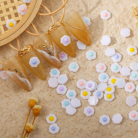 Beyprern 100Pc New Nail Art Kawaii Accessories 3D Sunflower Poached Egg For Nail Decoration DIY Painted Flat Bottom Resin Manicure Charms