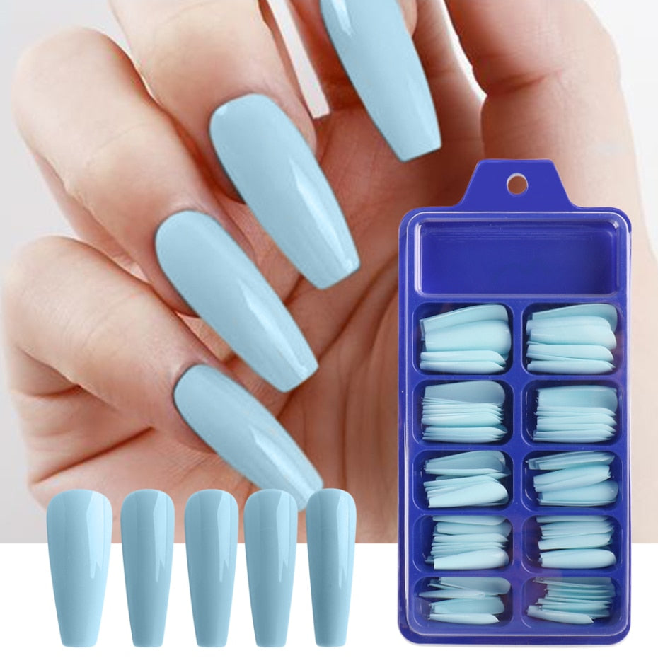 Beyprern 100Pcs False Nails Extension Forms French Acrylic Nail Tips Press On Nails Gel Nail Polish Artificial Nail Sets Kits Tool SA1895