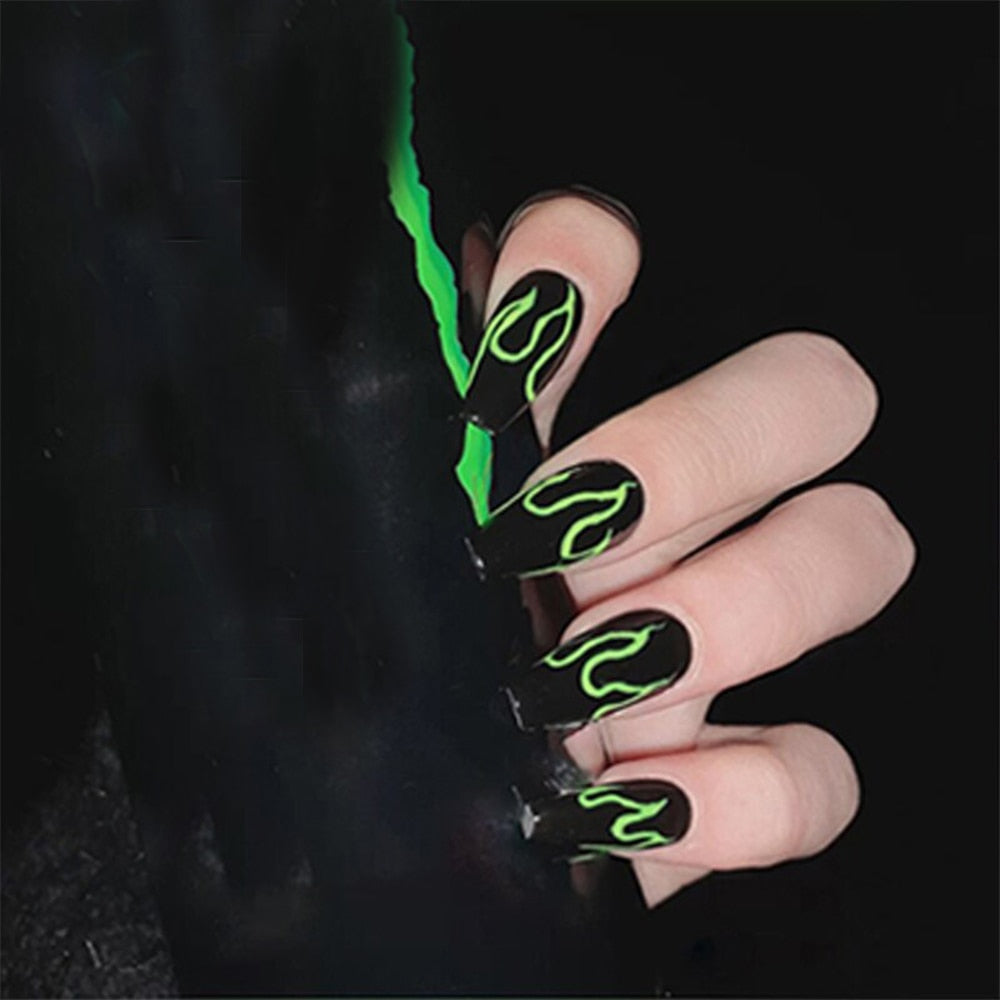 5Boxs Fake Nails With Rhinestones Short Coffin Flame False Nails Press on Nails French Stick on Nails Art DIY faux ongles