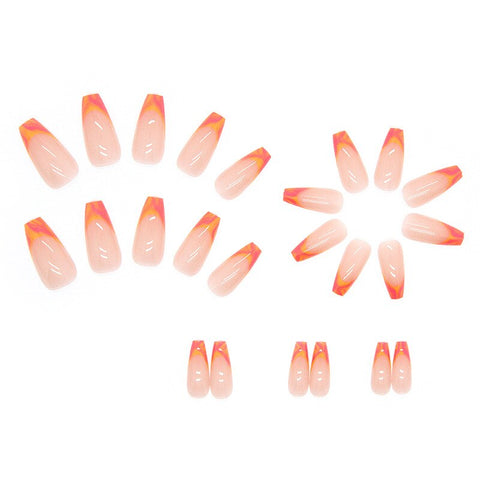 Beyprern Orange French Nails Press On Set With Designs