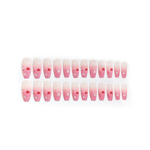 Beyprern 24pcs New Fashion Pink Gradient Ballet Nail Fake Nails Finished Press On Nails Coffin False Nails Full Cover Nail Tips