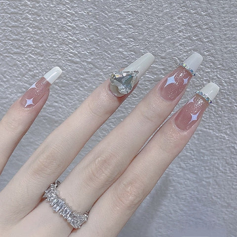 Long Coffin False Nails With Butterfly Wearable Leopard Print Heart Pearl Decorative Press On Nails Fashion Girl Manicure Tips