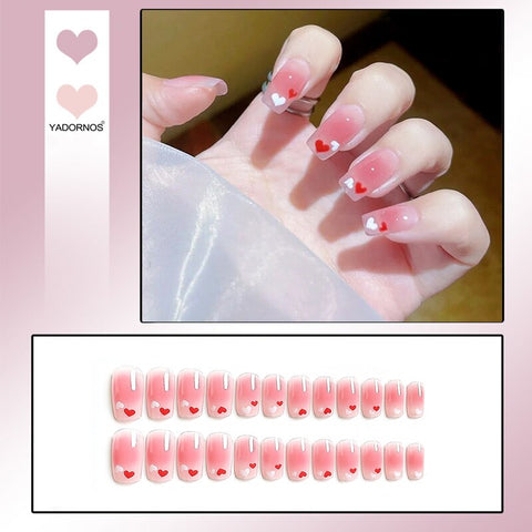 Beyprern 24PCS Press On Nails Heart Fake Nails Coffin Shape Sweet Multi Layers Heart Full Coverage Artificial Nails Free Shipping Items