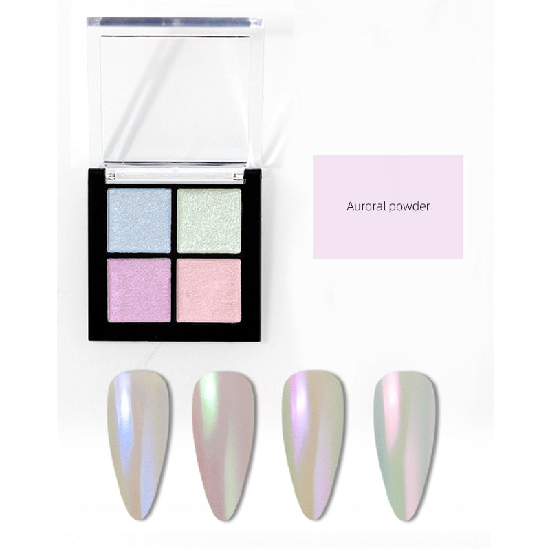 Beyprern 4 Colors Holographics Aurora Solid Magic Mirror Nail Glitter Powder Nails UV Gel Polish Pigment Nail Art Decorations Accessories