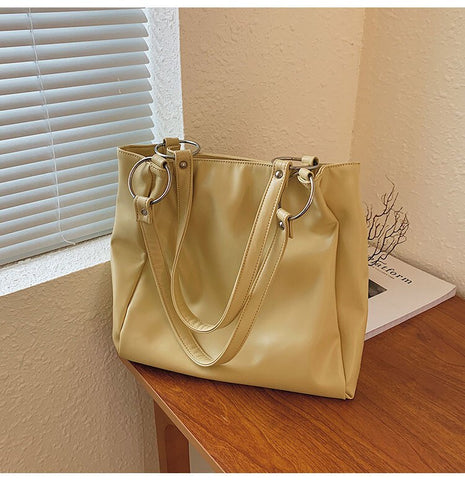 Women's bag soft PU leather shoulder bag Large capacity versatile portable School bag Shopping Tote Bag