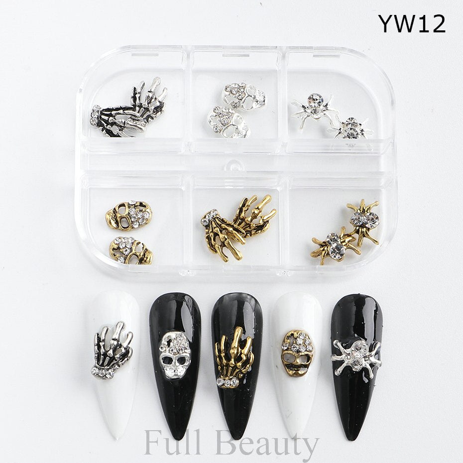 Beyprern Halloween 3D Snake Shape Nail Art Decorations Halloween Charm Gold Silver Metal Deco Parts Rhinestones Jewelry Manicure Accessories TRYW38