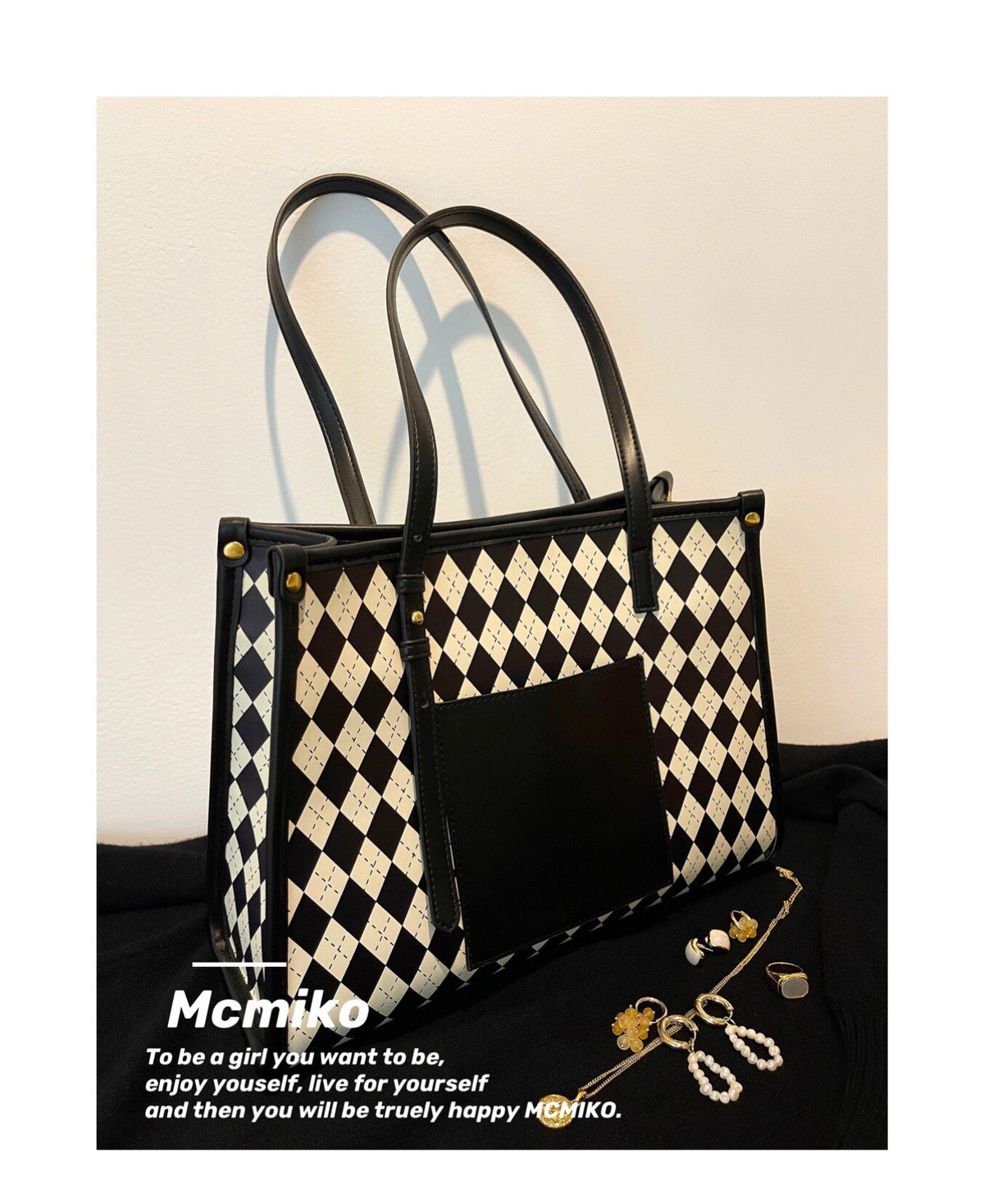 Women's Bag Vintage High Fashion Black Lingge Tote Bag commuter large capacity Handbag Shopping Shoulder Bag