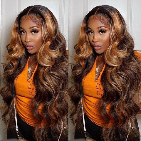 Beyprern 13X6 13X4 Highlight Wig Human Hair Body Wave Lace Front Human Hair Wigs 30 32 34 Inch HD Transparent Brazilian Lace Frontal Wigs
