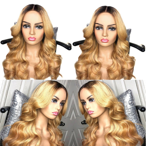 Beyprern 30 32 34 36 Inch Ombre Body Wave Lace Front Wig 13X4 Human Hair Lace Front Wigs 1B 27 1B 30 Honey Blonde Colored Wavy Lace Wig
