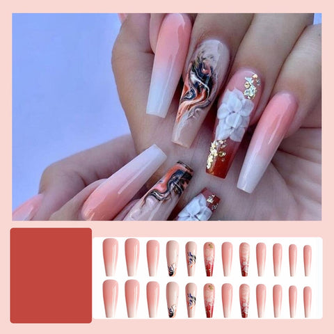 Christmas gifts 24Pcs Butterfly Print Fake Nails With Glue Long Coffin Nail Art Tips Artifical False Nails With Rhinestones Press On Nails