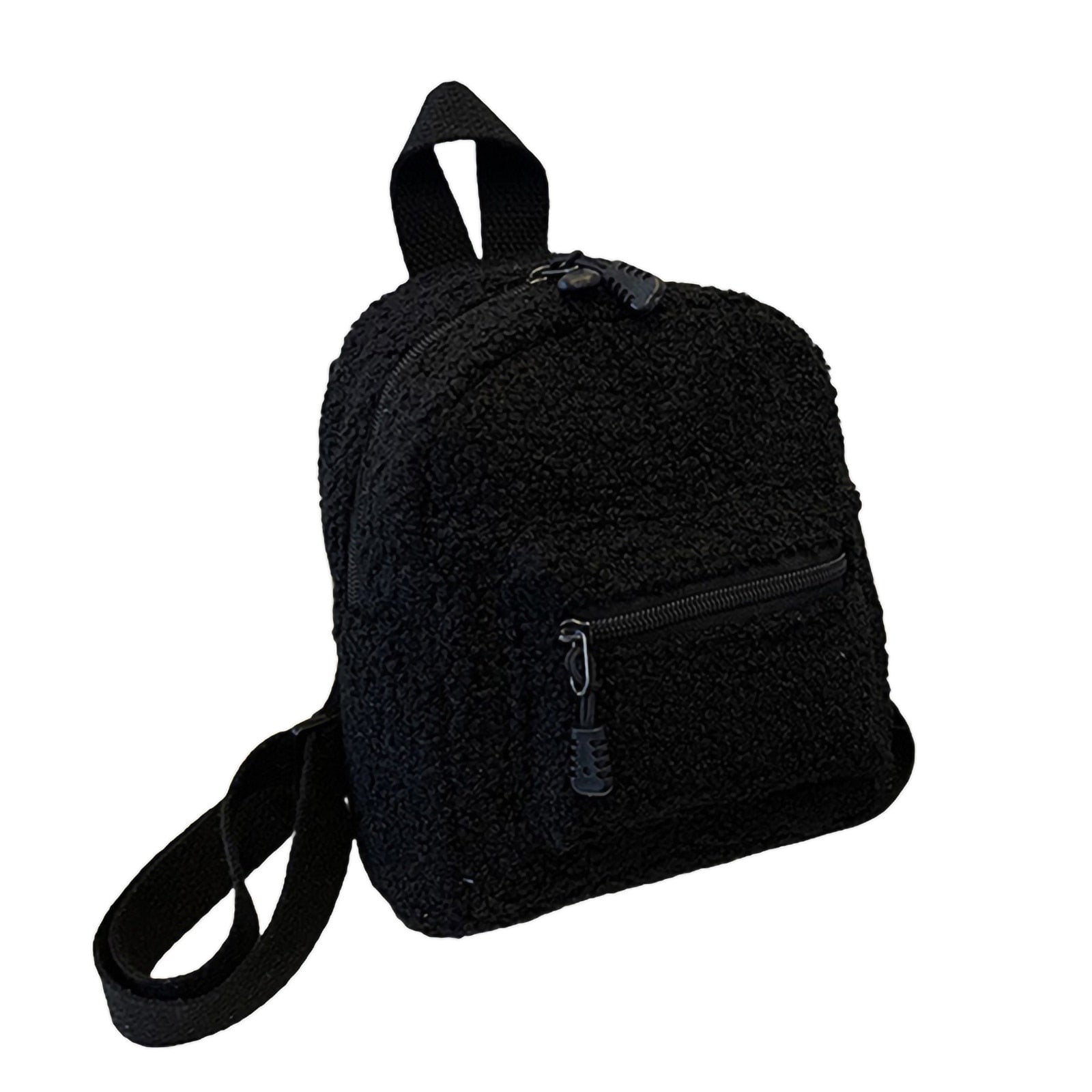 Women's Mini Plush Backpack Solid Color Adjustable Shoulder Strap Double Zipper Handbags Mini Backpack
