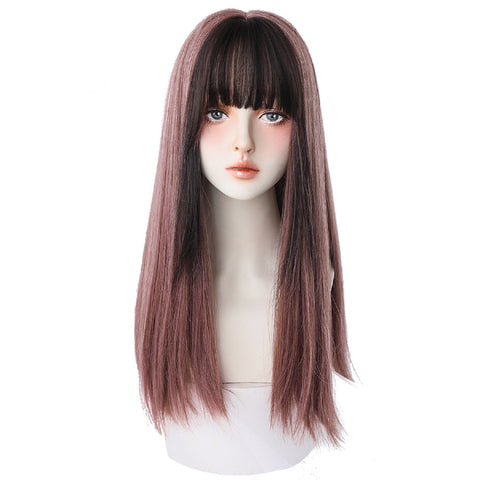 Christmas gifts Long Wavy Curly Wigs Synthetic Pink Wig With Bangs Cosplay Daily Party Wig For Women Heat Resistant Hair Lolita Hair Wigs