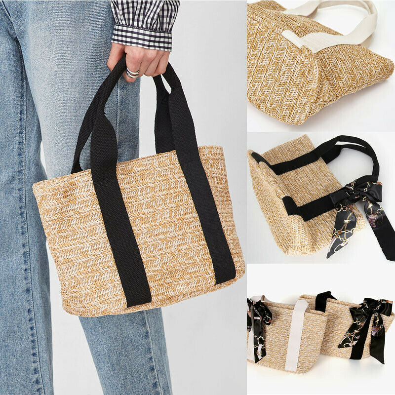 New Women Handbag Bags Totes Beach Straw Woven Summer Rattan Basket Bag Retro Handle Bags For Beach